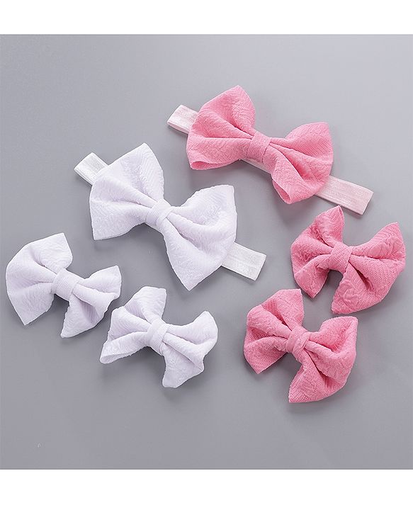 Babyhug Headbands & Hair Clips Pack of 6 - Pink White