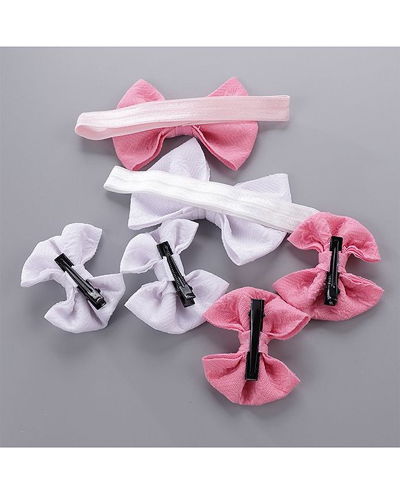Babyhug Headbands & Hair Clips Pack of 6 - Pink White