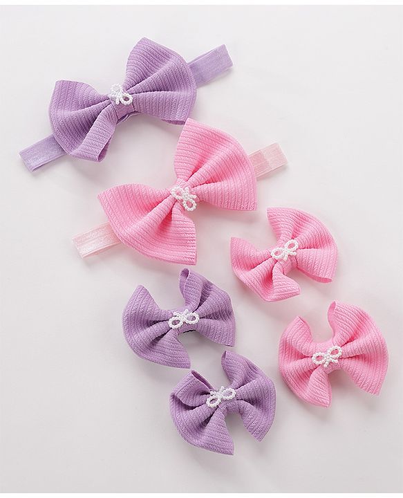 Babyhug Headbands & Hair Clips Set of 6 - Pink Purple