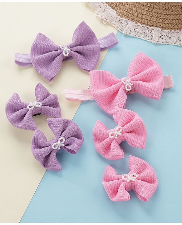 Babyhug Headbands & Hair Clips Set of 6 - Pink Purple