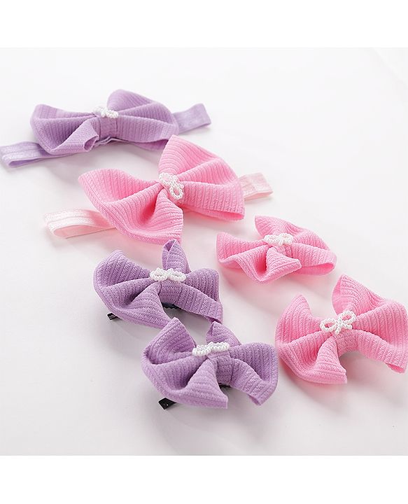 Babyhug Headbands & Hair Clips Set of 6 - Pink Purple