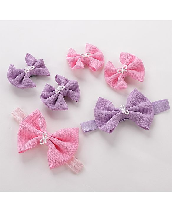 Babyhug Headbands & Hair Clips Set of 6 - Pink Purple