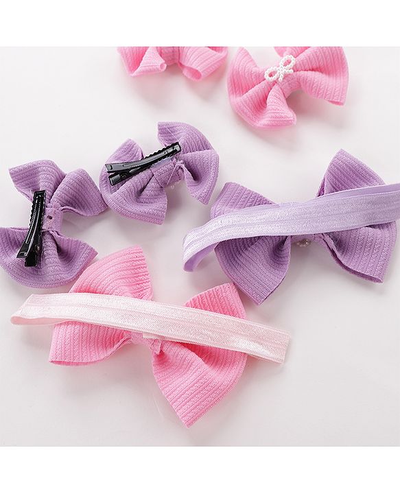 Babyhug Headbands & Hair Clips Set of 6 - Pink Purple
