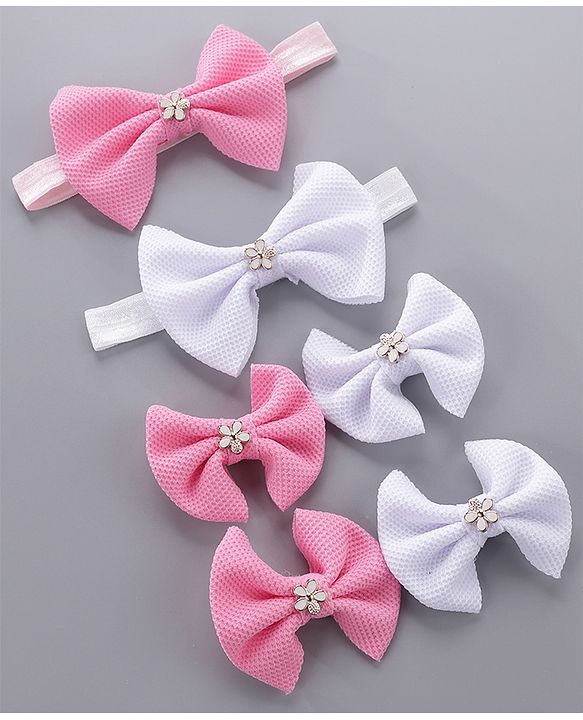 Babyhug Headbands & Hair Clips Pack of 6 - Pink White