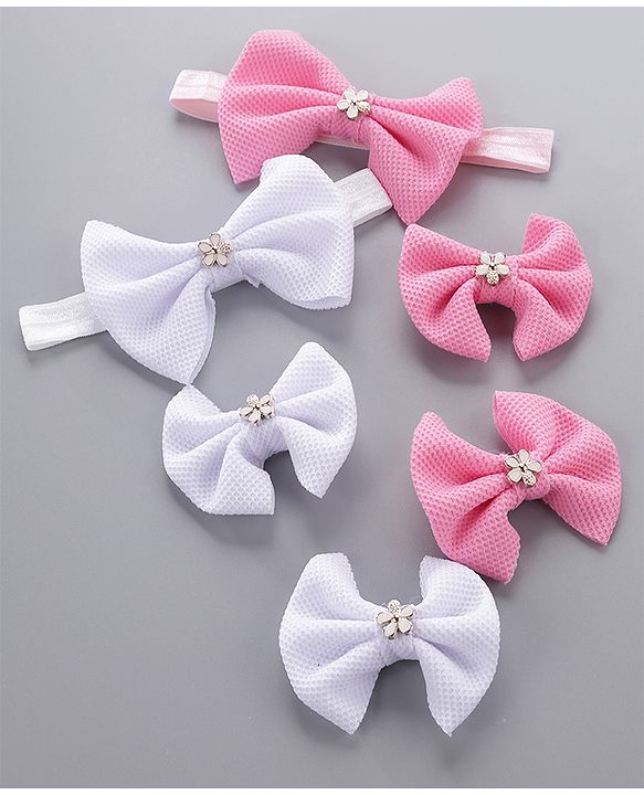 Babyhug Headbands & Hair Clips Pack of 6 - Pink White