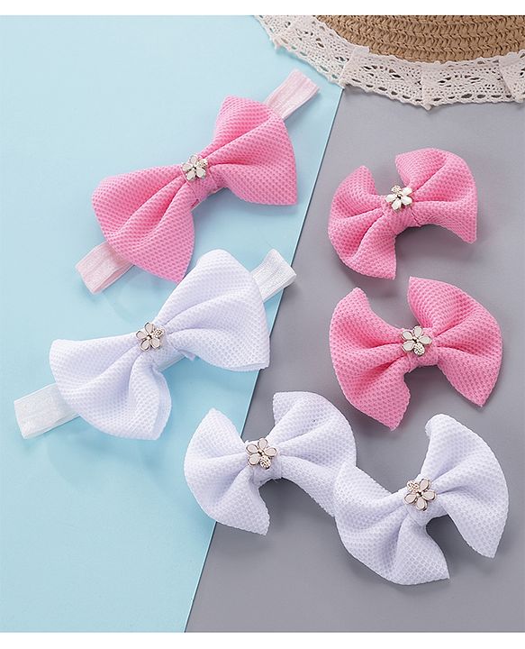 Babyhug Headbands & Hair Clips Pack of 6 - Pink White
