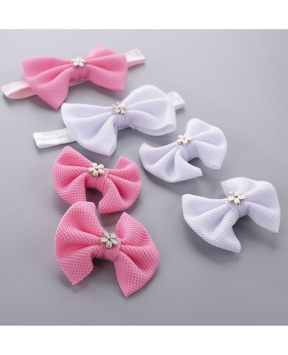 Babyhug Headbands & Hair Clips Pack of 6 - Pink White