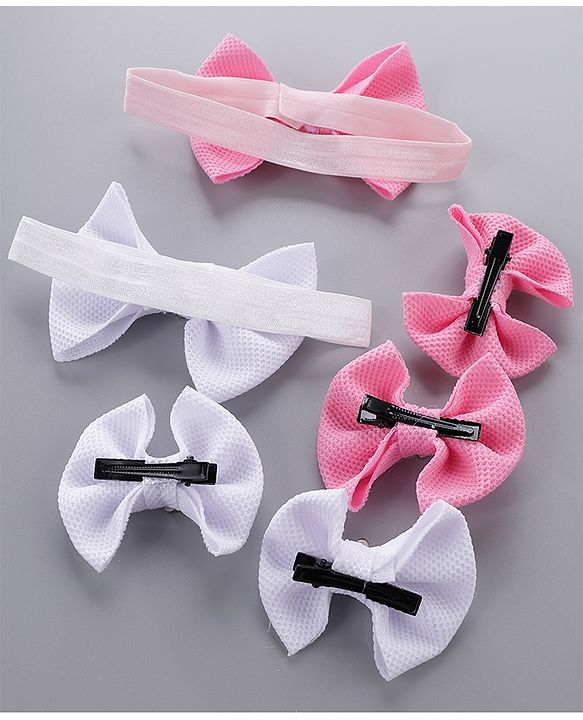 Babyhug Headbands & Hair Clips Pack of 6 - Pink White