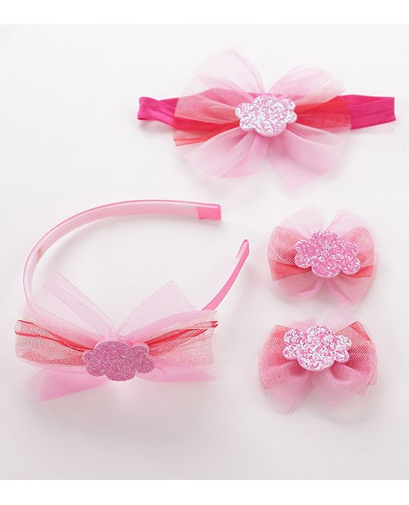 Babyhug Hair Band & Headband With Hair Clips - Pink