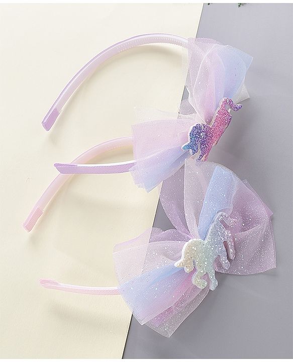 Babyhug Hair Bands Unicorn Embellished Bow Pack Of 2 - Pink & Purple