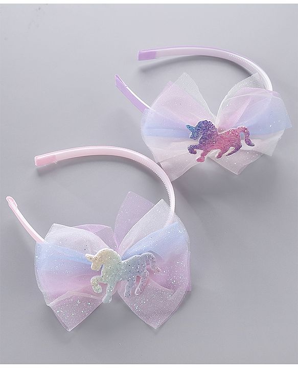 Babyhug Hair Bands Unicorn Embellished Bow Pack Of 2 - Pink & Purple
