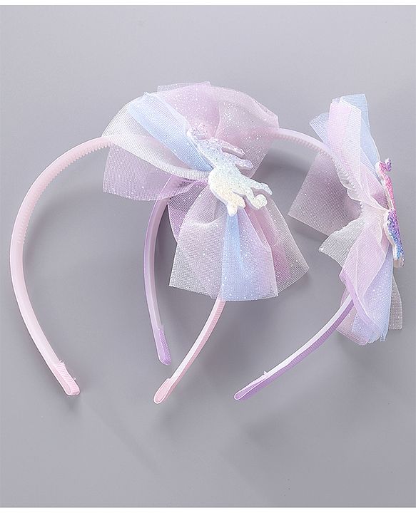 Babyhug Hair Bands Unicorn Embellished Bow Pack Of 2 - Pink & Purple
