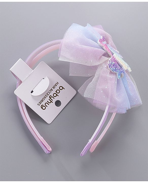 Babyhug Hair Bands Unicorn Embellished Bow Pack Of 2 - Pink & Purple