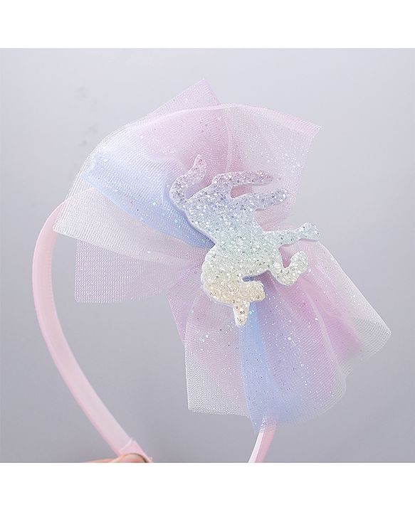 Babyhug Hair Bands Unicorn Embellished Bow Pack Of 2 - Pink & Purple