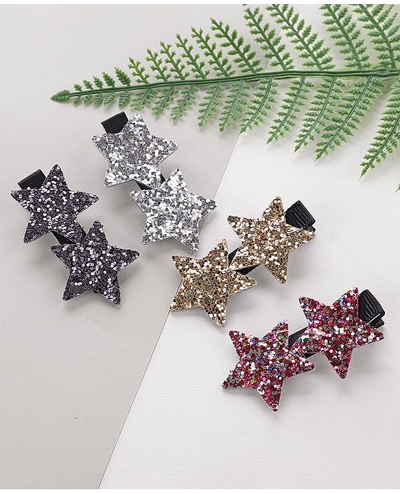 Babyhug Star Shape Hair Pins And Clips Pack Of 4 - Multicolour