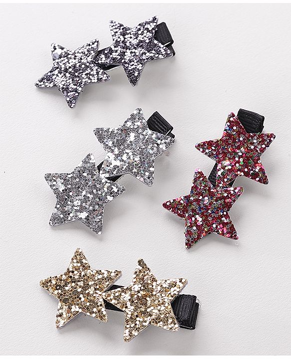 Babyhug Star Shape Hair Pins And Clips Pack Of 4 - Multicolour