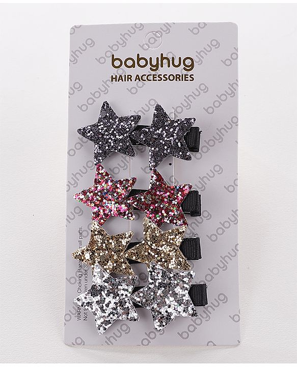 Babyhug Star Shape Hair Pins And Clips Pack Of 4 - Multicolour