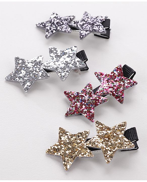 Babyhug Star Shape Hair Pins And Clips Pack Of 4 - Multicolour