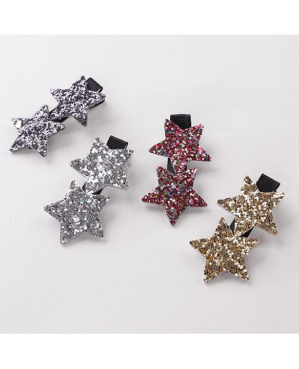 Babyhug Star Shape Hair Pins And Clips Pack Of 4 - Multicolour