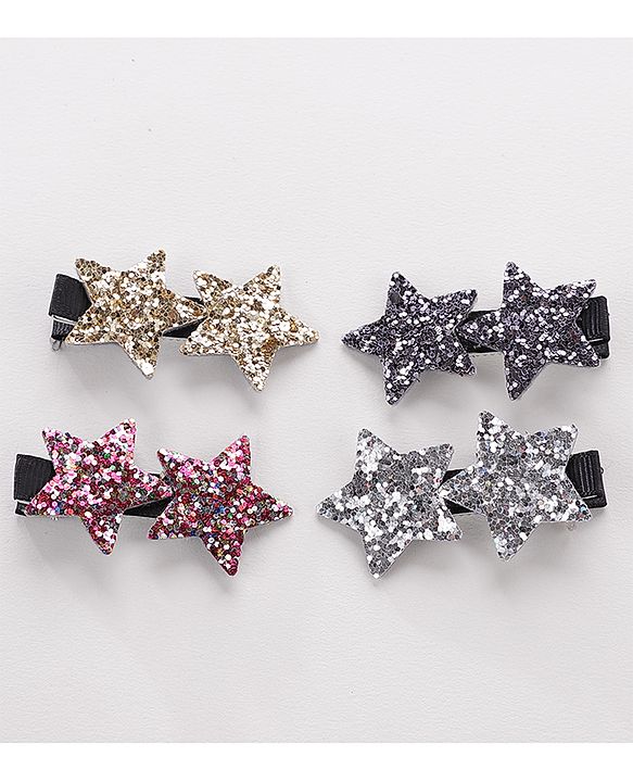 Babyhug Star Shape Hair Pins And Clips Pack Of 4 - Multicolour