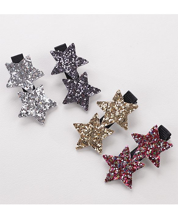 Babyhug Star Shape Hair Pins And Clips Pack Of 4 - Multicolour