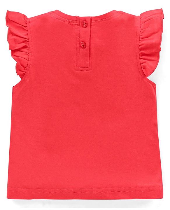Babyhug Cap Sleeves Top With Graphics & Frill Detailing- Red