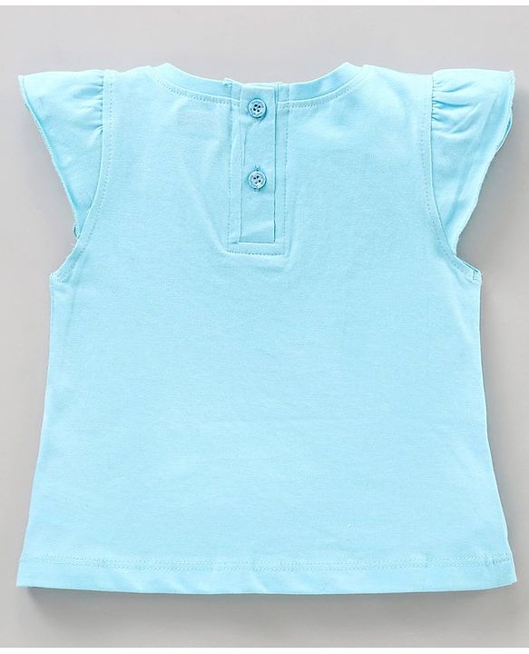 Babyhug Cap Sleeves Top Cat & Bunny Print - Blue