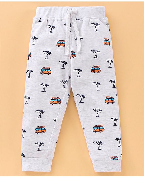 Babyhug Full Length Printed Knitted Lounge Pants Pack of 2 - Grey Blue