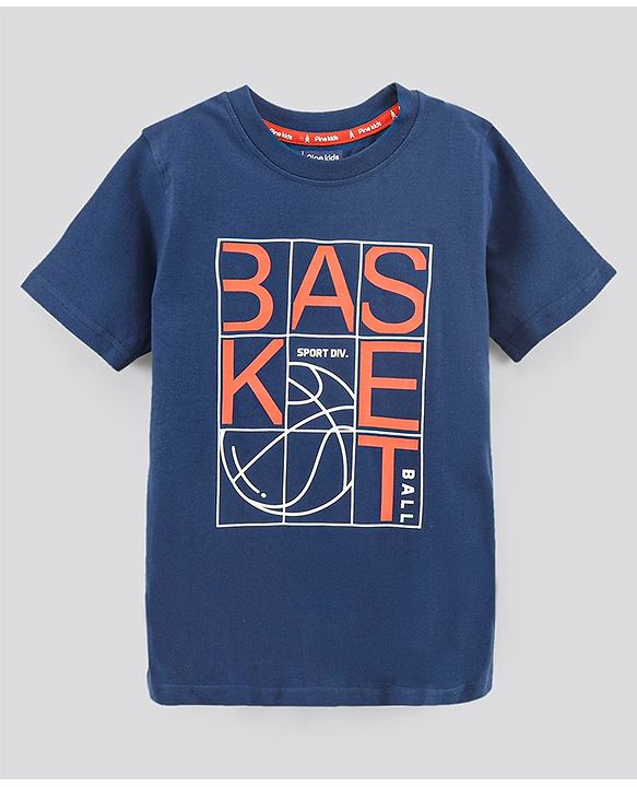 Pine Kids Bio Washed Half Sleeves T Shirt  and Shorts Set Text Print - Blue
