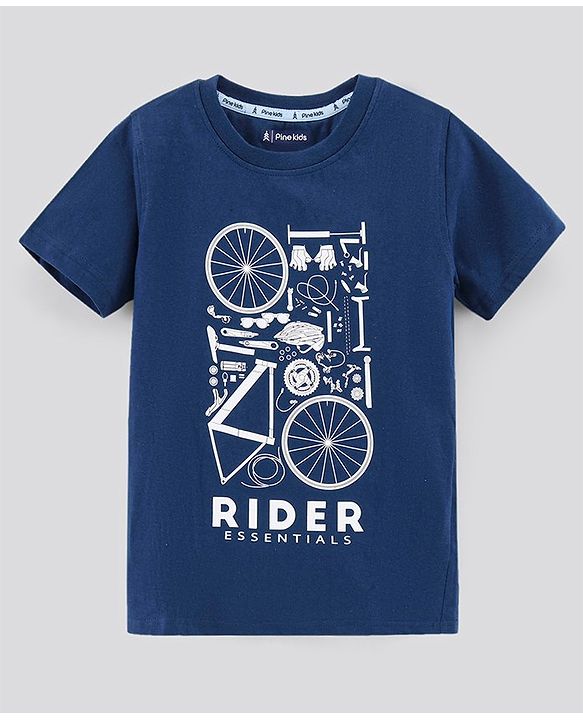 Pine Kids Half Sleeves Biowashed Cotton T-Shirt And Shorts Set Rider Essentials Print - Blue