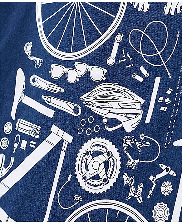 Pine Kids Half Sleeves Biowashed Cotton T-Shirt And Shorts Set Rider Essentials Print - Blue