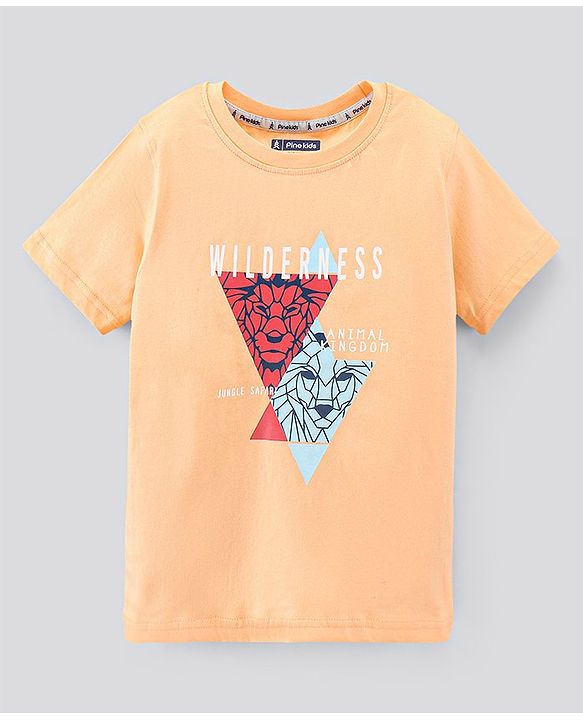 Pine Kids Half Sleeves Biowashed T-Shirt & Shorts Set Wilderness Print - Peach Blue