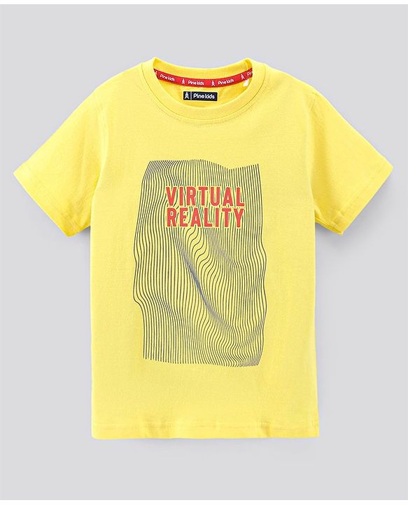 Pine Kids Half Sleeves Biowashed T-Shirt & Shorts Set Virtual Reality Print - Yellow