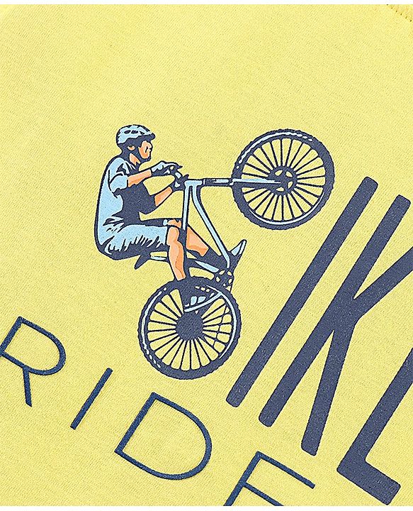 Pine Kids Half Sleeves Biowashed Cotton T-Shirt And Shorts Set Like Rider Print - Yellow Blue
