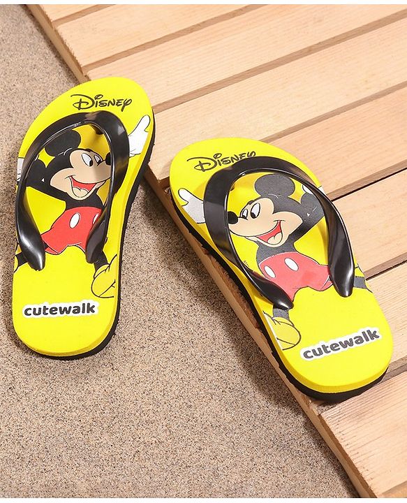 Cute Walk by Babyhug Slip On Flip Flops Mickey Mouse Print - Yellow