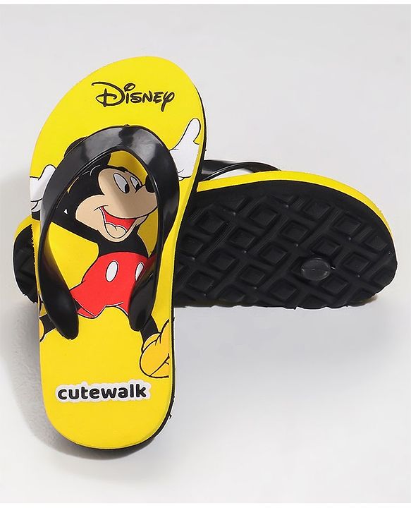 Cute Walk by Babyhug Slip On Flip Flops Mickey Mouse Print - Yellow