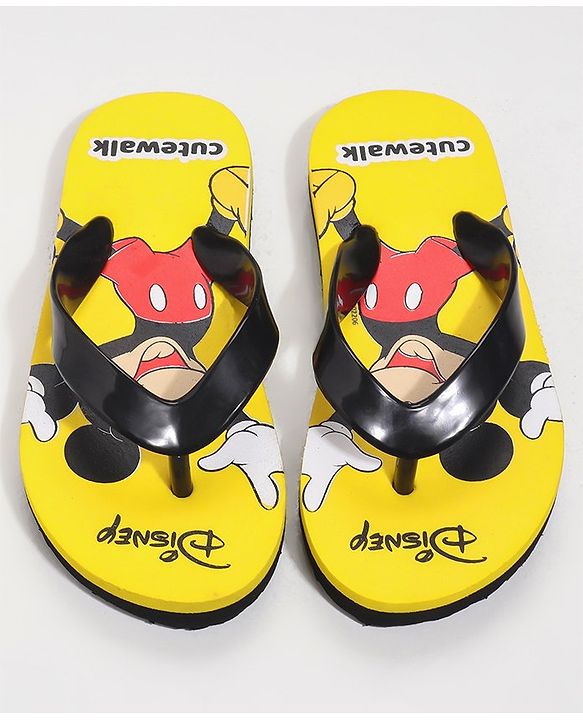Cute Walk by Babyhug Slip On Flip Flops Mickey Mouse Print - Yellow