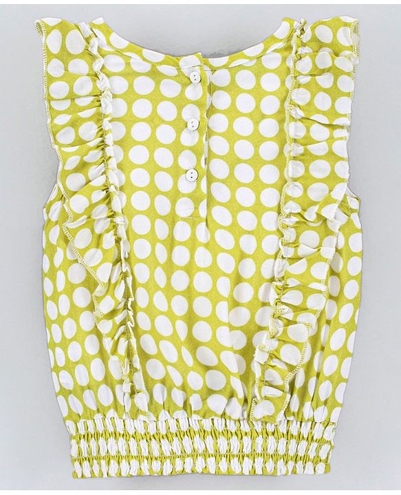 Babyhug Sleeveless Printed Rayon Top With Elasticated Hemline And Frill Detailing-Lime Green