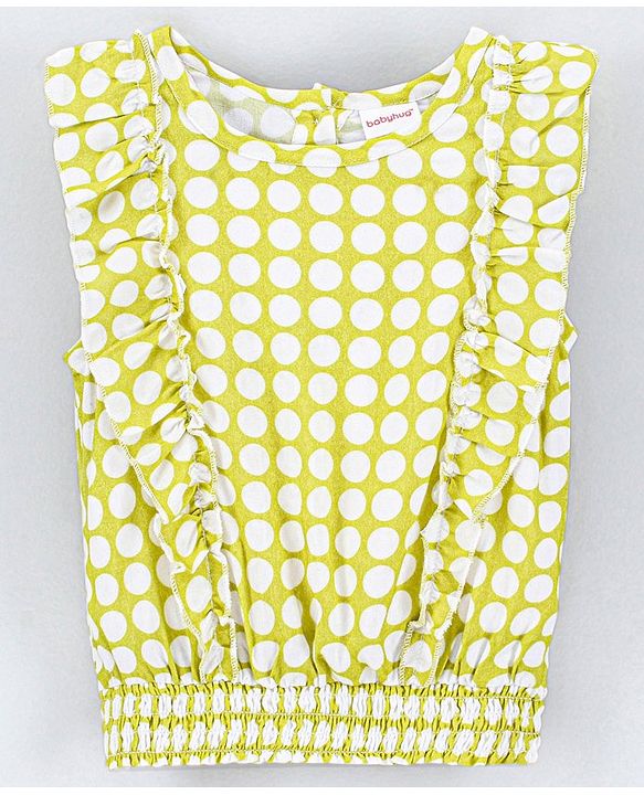 Babyhug Sleeveless Printed Rayon Top With Elasticated Hemline And Frill Detailing-Lime Green