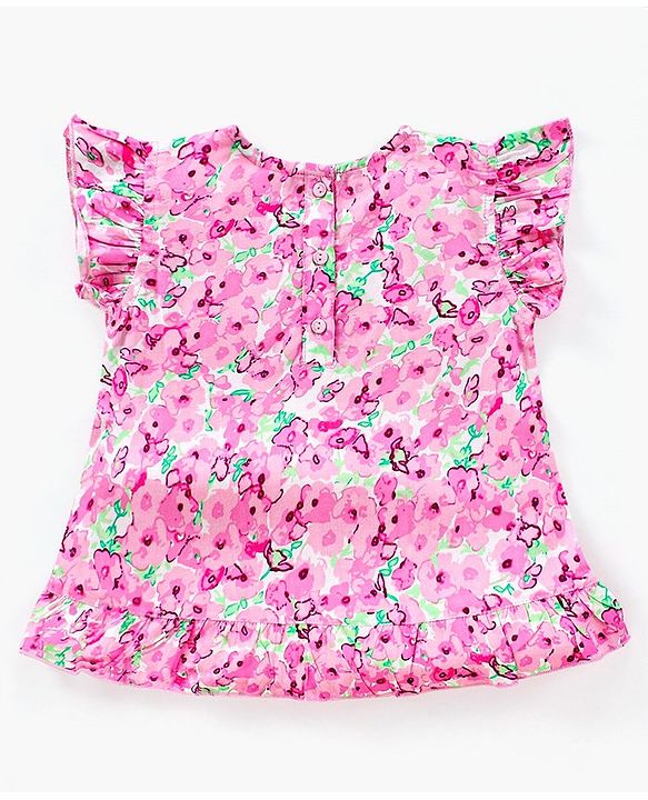 Babyhug Frill Sleeves Rayon Top With Floral Print- White