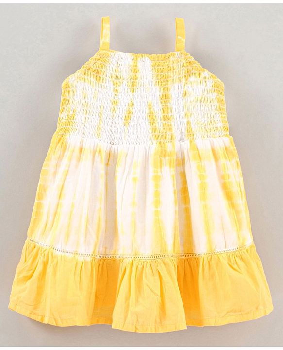 Babyhug Singlet 100% Cotton Woven Solid Color Frock - Yellow