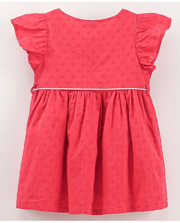 Babyhug 100% Cotton Cap Sleeves Floral Embroidered Frock - Red