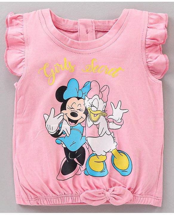 Babyhug Cotton Frill Sleeves Cotton T-Shirt Travel Disney Print - Pink