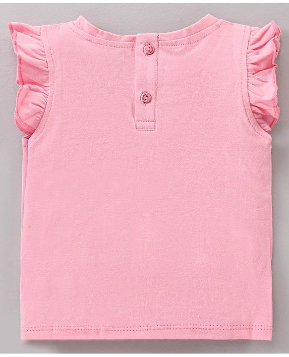 Babyhug Cotton Frill Sleeves Cotton T-Shirt Travel Disney Print - Pink