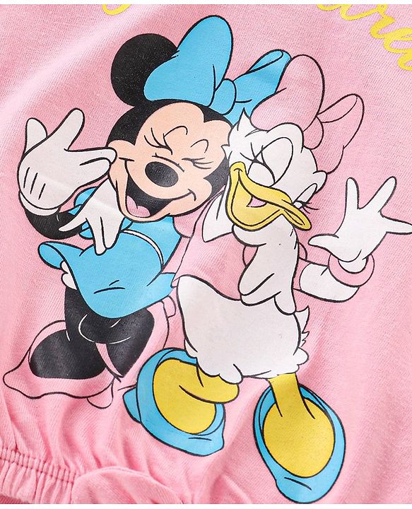 Babyhug Cotton Frill Sleeves Cotton T-Shirt Travel Disney Print - Pink
