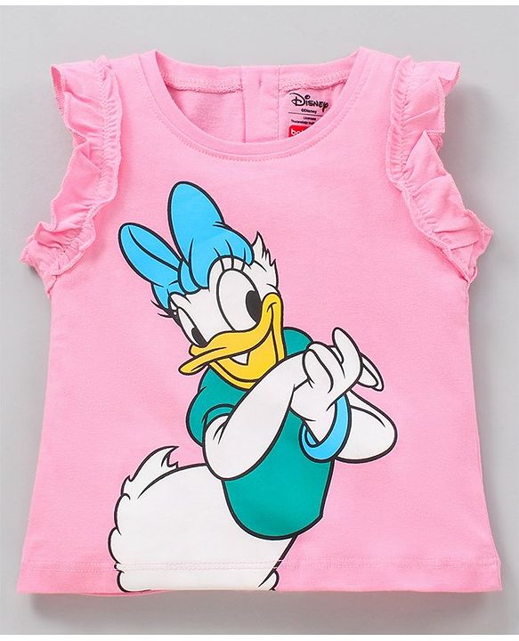 Babyhug Frill Sleeves Cotton T-Shirts Disney Daisy Duck Print - Pink