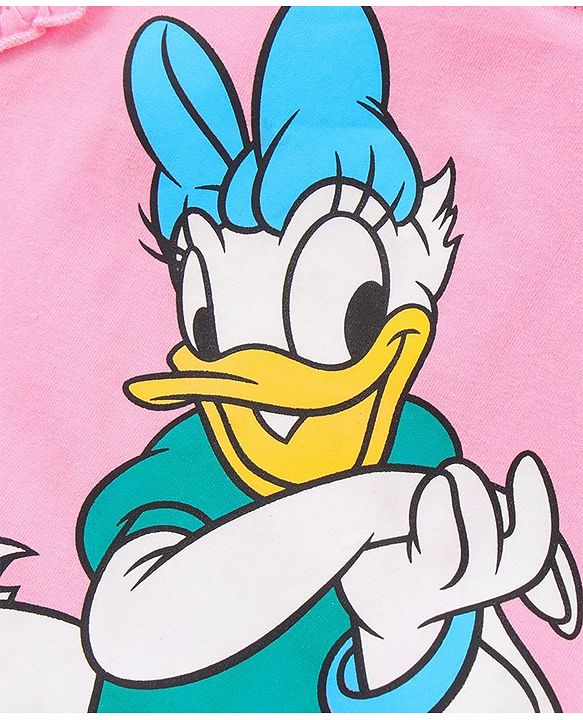 Babyhug Frill Sleeves Cotton T-Shirts Disney Daisy Duck Print - Pink