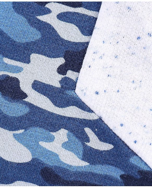 Pine Kids Half Sleeves Bio Washed Cotton T-Shirt With Knee Length Shorts Game On Embroidery And Camo Print - Blue Grey