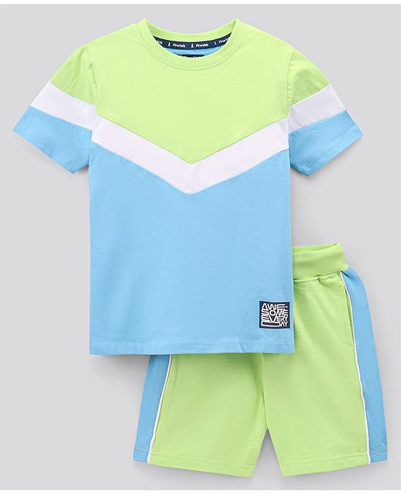 Pine Kids Half Sleeves Tee & Shorts HD Print - Blue