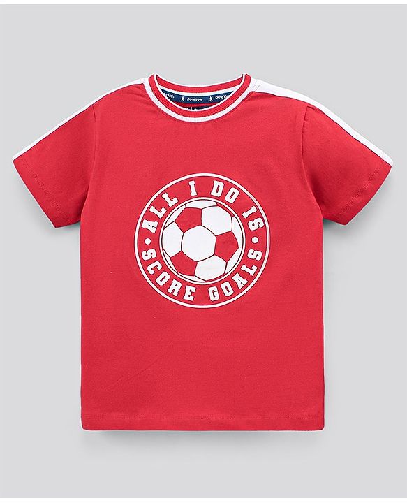 Pine Kids Half Sleeves Cotton T Shirt And Shorts Set Football Print - Red Blue